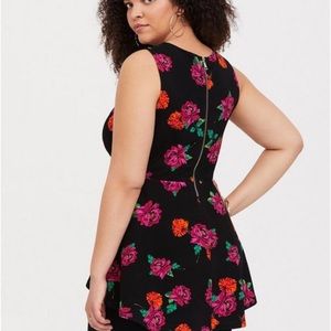 Torrid Black Floral Ponte Hi-Lo Top